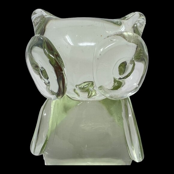 Kitschy Hand-Blown Clear Glass Owl Paperweight Figurine Darling Cute 3.5 in - Picture 2 of 8